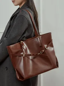Grote lederen shopper tas van hoge kwaliteit voor dames, stijlvolle casual schoudertas.