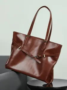 Grote lederen shopper tas voor dames, stijlvolle casual schoudertas voor dagelijks gebruik.