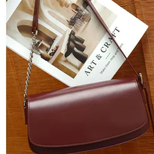 Bordo rode lederen dames schoudertas casual crossbody ketting handtas stijlvolle vierkante tas