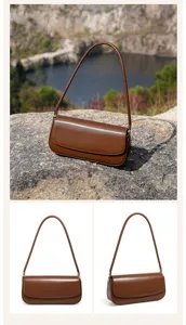 Bruine lederen schoudertas vrouwen chique okseltas mode retro commuter handtas stijlvol
