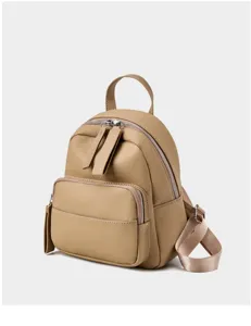Stijlvolle echt lederen dames rugzak casual kleine schoudertas in beige kleur mode