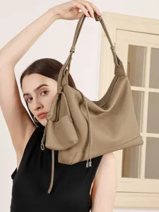 Borsa a Tracolla in Vera Pelle da Donna Borsa Tote Commuter di Grande Capacità Retro Casual Morbida Hobo Sotto Ascella