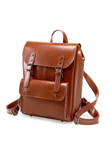 Vintage bruine echt lederen rugzak voor dames, stijlvolle 14-inch grote capaciteit dagrugzak.