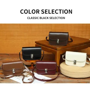 Korean style retro genuine leather crossbody shoulder bag for women, versatile daily small square bag.