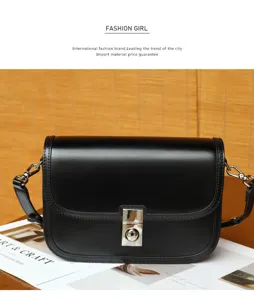 Black genuine leather retro crossbody bag, elegant shoulder bag for women, versatile daily purse.