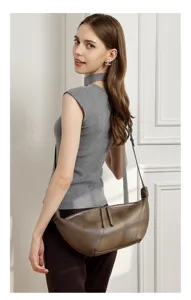 Elegante vintage lederen halve maan dumpling crossbody schoudertas voor dagelijks woon-werkverkeer.