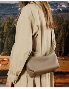 Genuine leather hobo shoulder bag casual versatile crossbody dumpling purse for women.