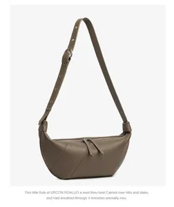 Retro echt lederen halve maan dumpling schoudertas, grote capaciteit casual crossbody.