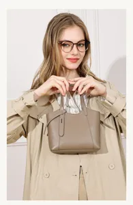 Women genuine leather tote bag casual bucket handbag stylish shoulder crossbody bag detail