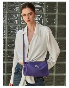Stylish purple leather crossbody messenger bag, large capacity design for daily casual wear.