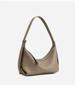 Stylish genuine leather hobo shoulder bag for women, commuter dumpling bag with zipper.