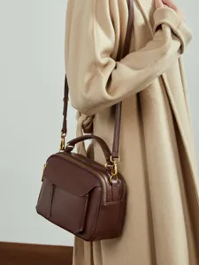 Genuine leather retro women handbag stylish top grain cowhide boston crossbody shoulder bag