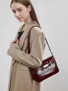 Chic patent leather shoulder bag for women, stylish casual crossbody handbag for spring summer