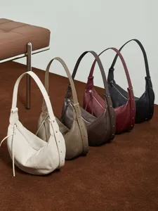 Genuine leather hobo shoulder bag casual soft dumpling crossbody bag stylish solid color purse