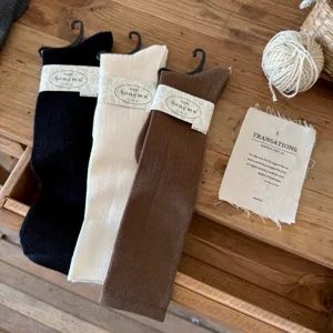 Songmu women's silk wool high tube stack socks autumn winter warm long socks black white brown