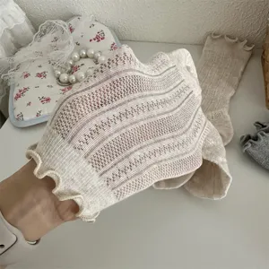 Summer thin sweet style women ruffle hollow mesh socks casual solid color mid-tube socks