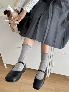 Summer sweet JK style thin mesh mid-tube socks with cute lettuce edge for women daily wear.