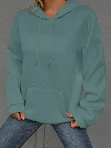 Sudadera con capucha casual de manga larga para mujer con bolsillo y patrón de letras en relieve.