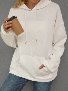 Mujer moda casual jacquard sudadera con capucha manga larga con bolsillo blanco liso chic