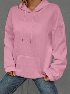 Sudadera rosa con capucha para mujer, jersey informal de manga larga con bolsillo y diseño en relieve.