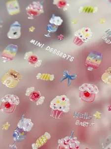 Summer cute dessert 3D nail art stickers, candy and cake nail decoration accessories wholesale