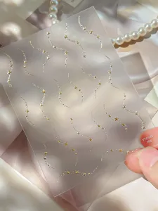 Pegatinas de uñas de estrellas doradas, calcomanías de uñas francesas 3D para manicura.