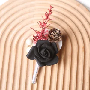 Halloween black rose brooch artificial flower pinecone corsage party costume dress decor