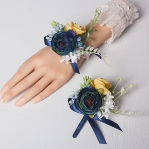 Artificial Rose Flower Boutonniere Wrist Corsage Set Wedding Party Groom Bride Suit Dress Lapel Pin Decoration