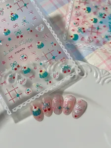 New cherry dessert nail stickers fresh pudding lace bow nail art decoration wholesale