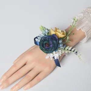 Artificial rose wrist corsage for wedding bridesmaid and prom party decoration main product view.