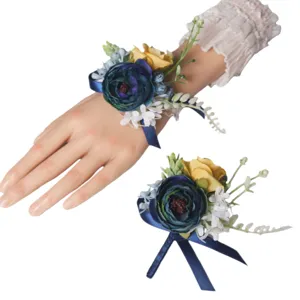 Silk rose corsage and boutonniere set for wedding bridal bridesmaid wrist flower party decor