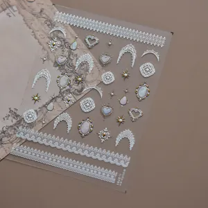 Pegatinas de uñas en relieve 3D barroco vintage encaje corazón gema calcomanías de arte