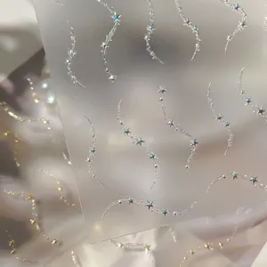 Pegatinas de uñas de estrellas holográficas plateadas, decoraciones de manicura 3D.