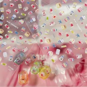 Cute 3D summer dessert nail art stickers, colorful candy cake nail decals for manicure DIY.