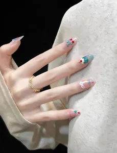 Summer fresh cherry pudding lace bow nail art stickers for trendy manicures style.