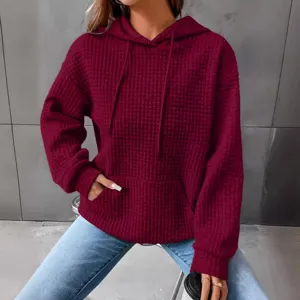 Sudadera con capucha de tejido waffle para mujer, jersey casual de manga larga con bolsillo.