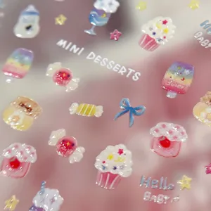 Cute 3D mini desserts nail stickers, adorable candy and cake nail art decorations for summer.
