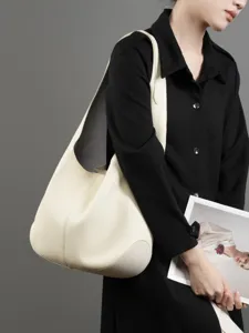 Minimalistische schoudertas van echt leer, grote shopper handtas voor dames.