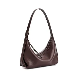 Classic brown leather hobo bag, stylish casual underarm shoulder bag for daily commute use.