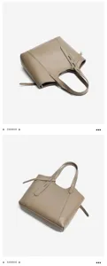Genuine leather tote bag for women, stylish bucket handbag with chic strap design and handle.