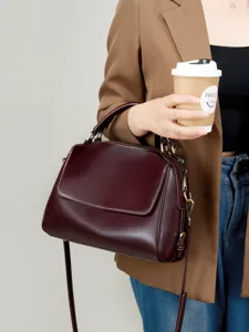 Women Genuine Leather Boston Handbag Vintage Top Handle Satchel Bag Large Capacity Commuter Crossbody Tote Bag