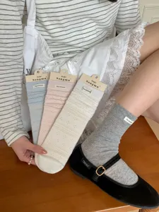 Songmu the moment hollow ruffles combed cotton mid-calf socks for women daily cute wear