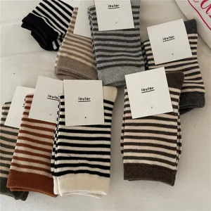 Dames gestreepte middelhoge sokken herfst winter mode casual katoen comfortabel