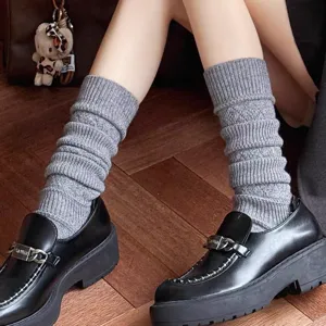 Otoño invierno lana gruesa calcetines de pantorrilla estilo coreano patrón oscuro largos.