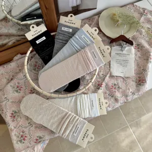 Songmu the moment women hollow knit slouch socks, Japanese style combed cotton mid-calf socks.