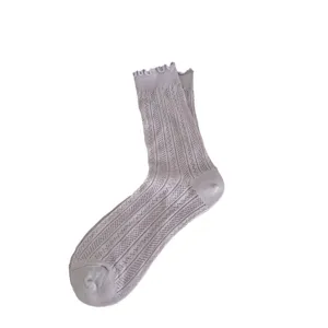 Sweet style women summer thin ruffles hollow mesh mid-calf socks solid color cute cozy socks