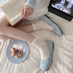 Korean style women summer thin socks and sweet ballet flats lace heart design daily wear