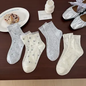 Korean style floral women socks summer thin lace ruffle heart cute short cotton socks
