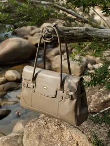 Borsa a spalla in vera pelle vintage borsa da lavoro grande capacita grigio marrone esterno principale