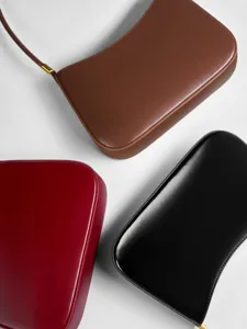 Spring summer genuine leather baguette underarm shoulder bag for women, chic vintage handbag.